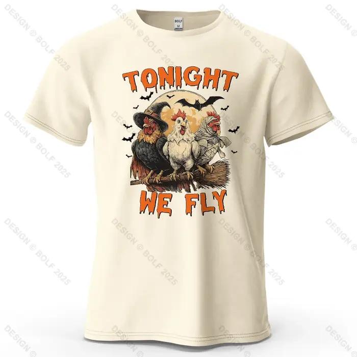 Sorcière poulets magique imprimé hommes T-Shirt 100% coton surdimensionné Halloween Costume graphiqu