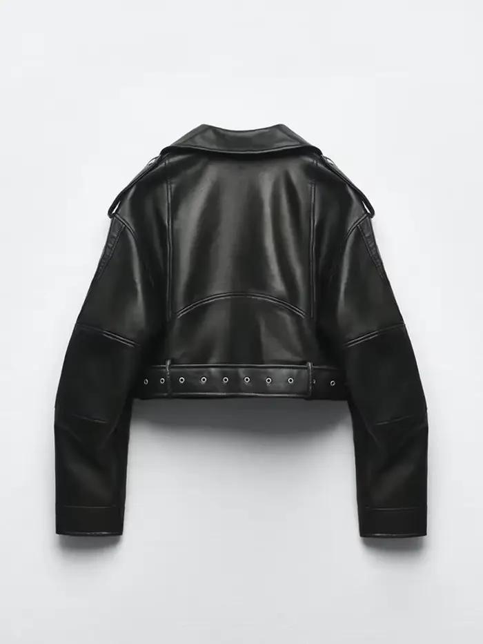 BBWM femmes surdimensionné Vintage ample Pu Faux cuir veste courte avec ceinture Streetwear femme fe