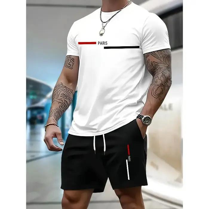Nouvel ensemble de vêtements de sport pour hommes, short et t-shirt décontractés, respirant, moderne, idéal pour les activités de plein air, soldes pour hommes