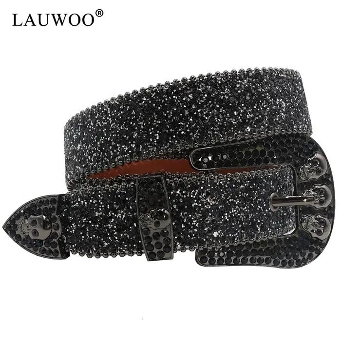 Ceintures en strass crâne pour femmes et hommes, bracelet en cuir Y2K clouté en cristal, Cowgirl occ