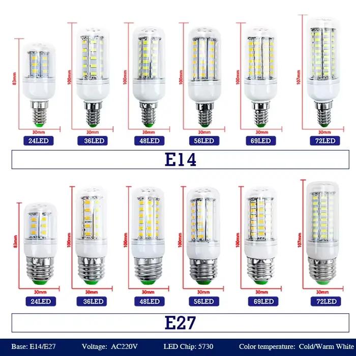 Ampoule LED E27 E14 Led bougie ampoule AC 220V Lampada Table maïs lampe Led 24 36 48 56 69 72leds Bo