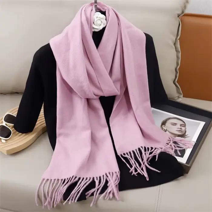 30*180 cm couleur unie femmes hiver écharpe chaud épaissir cachemire châle extérieur glands Pashmina