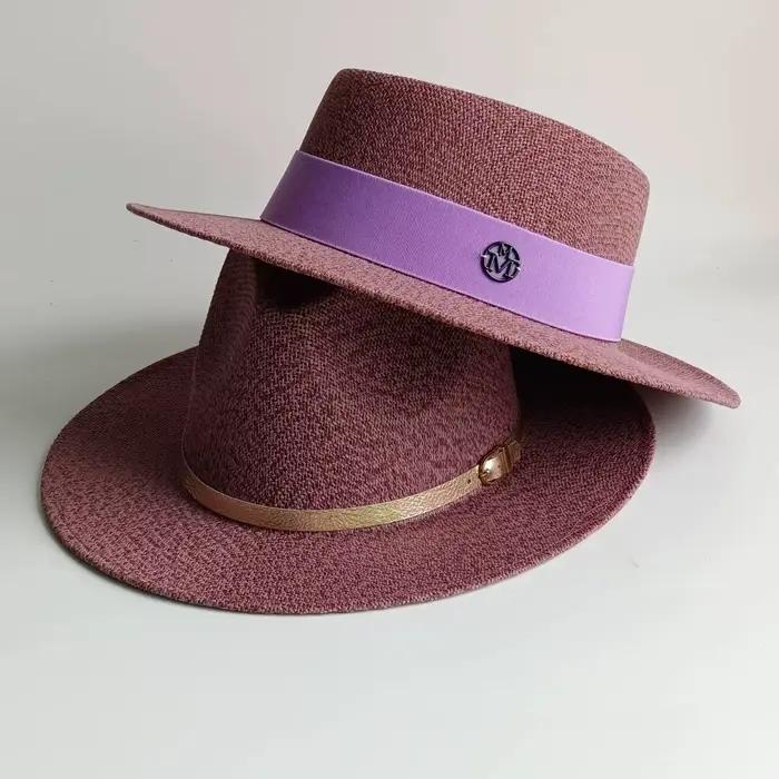 Chapeau de soleil en paille tressée délicate, chapeau d'été en paille, nouveau chapeau à ruban élast