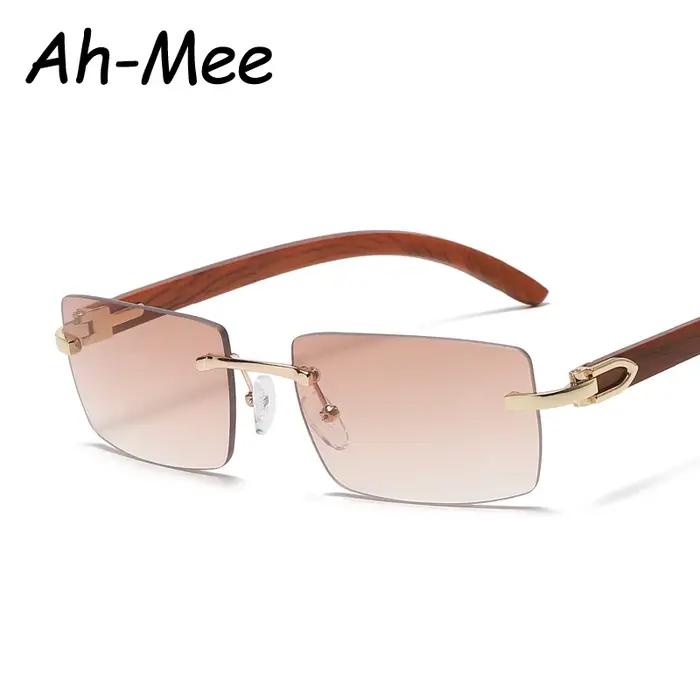 Lunettes de soleil design sans monture bois - protection anti-lumière UV400 unisexe tendance