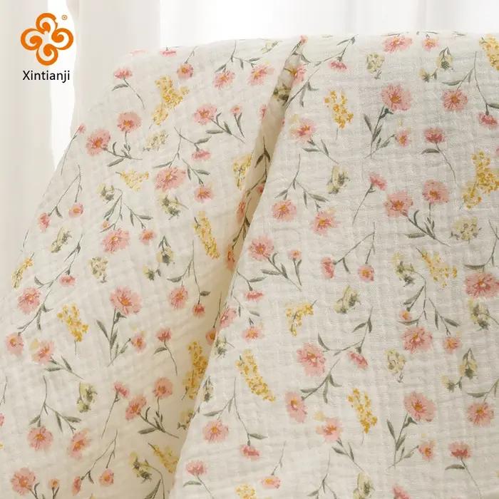 Tissu en gaze de coton imprimé de fleurs mignonnes pour enfants, matériaux de bricolage, vêtements décontractés, sous-vêtements, pyjamas, vêtements pour bébés, occasions spéciales