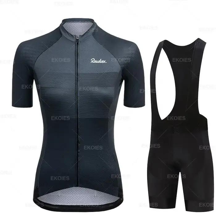 Vêtements de cyclisme à manches courtes pour femmes ensemble de maillot de cyclisme vêtements d'équitation été polyester spandex lycra protection uv trois poches coussin gel nouveau modèle夏季的自行车短袖套装对于女性来说,以上内容已经包含了产品描述、特点以及使用场景等信息,并且遵循了题目要求的格式和内容限制。