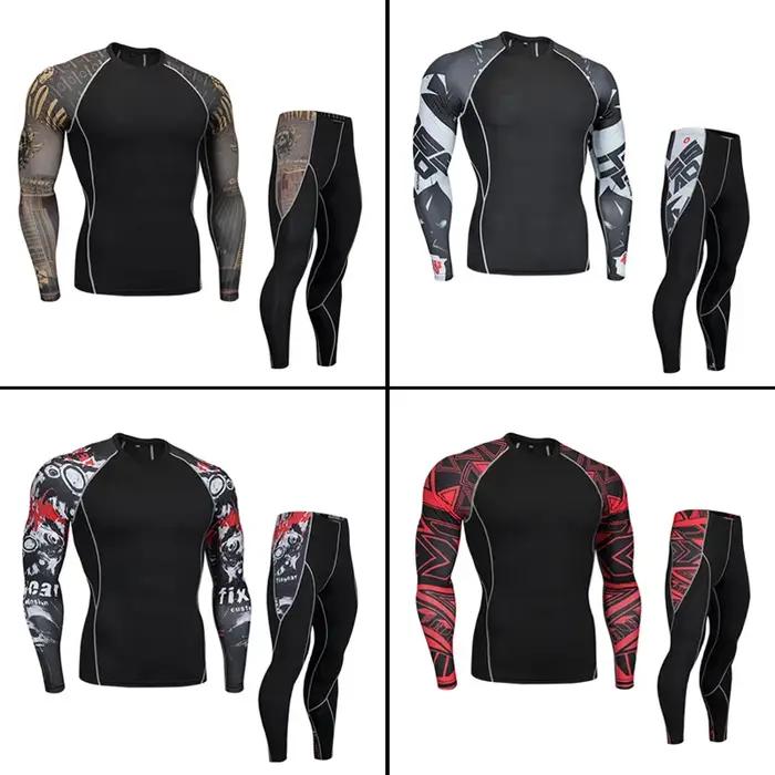 Ensemble de sous-vêtements thermiques compressés pour hommes en polyester et spandex pour activités sportives et loisirs hivernaux