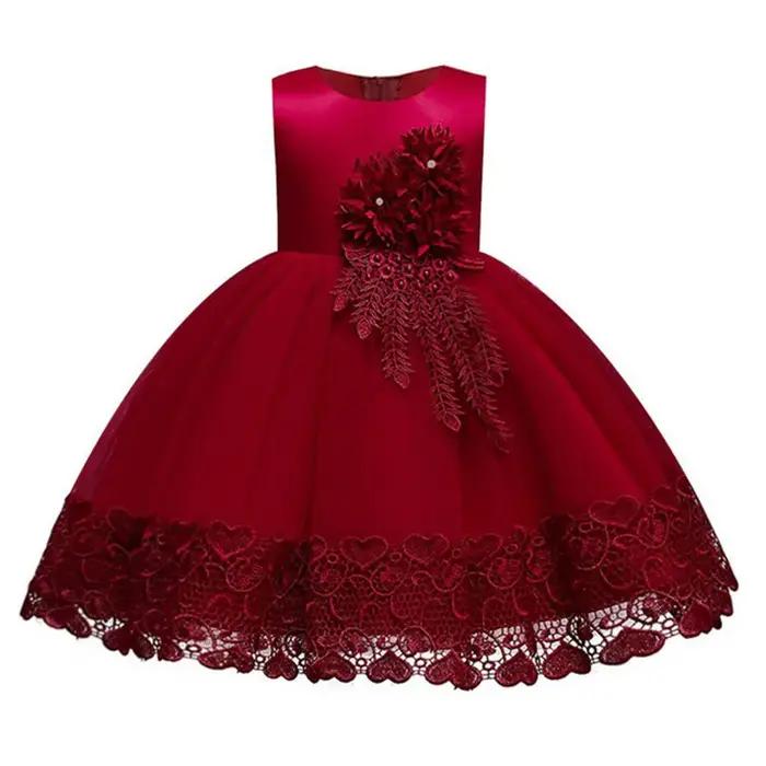 Robe d'été en dentelle pour filles, tenue de soirée à fleurs appliquées, Costume pour enfants de 2 à