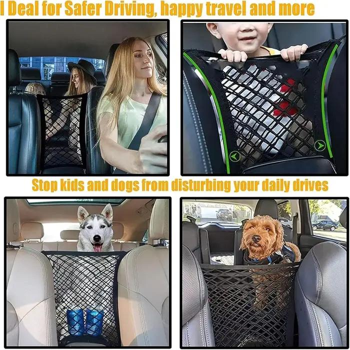 Barrière de sécurité pour voiture avec enclos pour animaux et sac de rangement