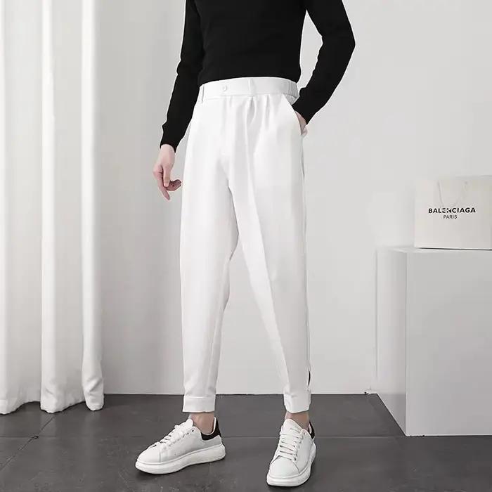 Pantalon homme style coréen slim élastiqué pieds réduits pour tenue streetwear élégante