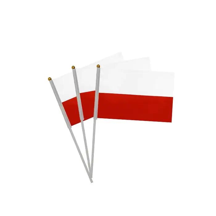 Drapeaux ondulants à la main de la Pologne, sensation de vente en gros, 14x21cm, lot de 10 pièces