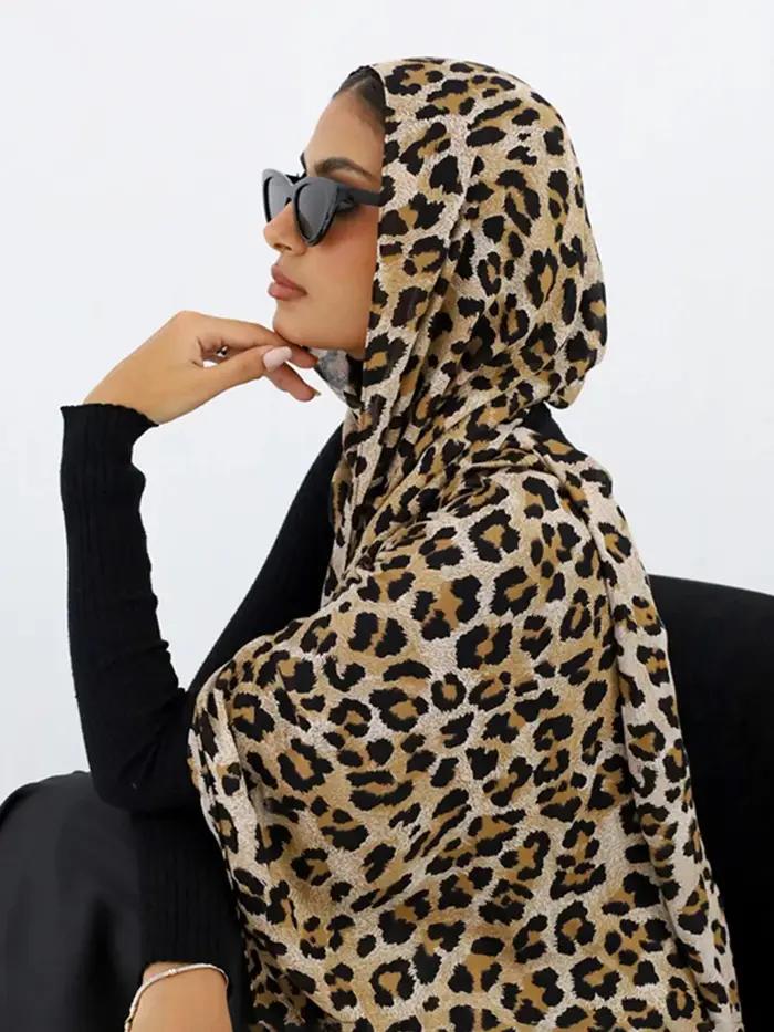 Hijabs musulmans pour femmes Ramadan, foulards imprimés léopard printemps, châle de luxe, hijab Eid,