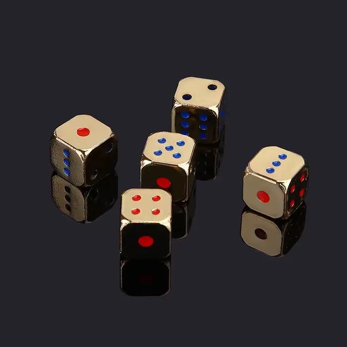 Dés en métal créatifs dorés/argentés, dés de jeu amusants avec points colorés, accessoires de jeu de