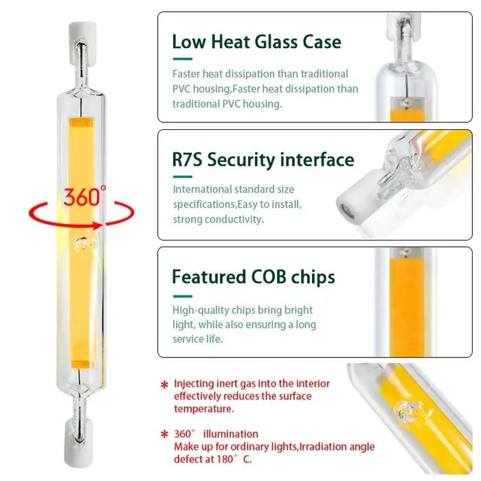 R7S LED 78mm 118mm 5W 10W 20W R7s projecteur AC 220V 110V COB lampe ampoule Tube de verre remplacer