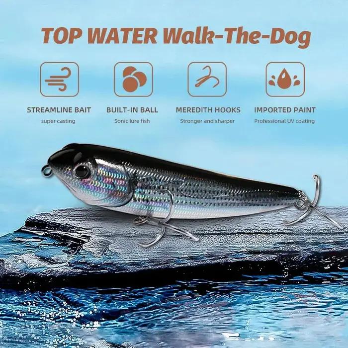 Leurre de pêche en surface Walk The Dog Appât flottant robuste pour pêcheurs amateurs et experts Occasions spéciales Pêche en eau douce et salée