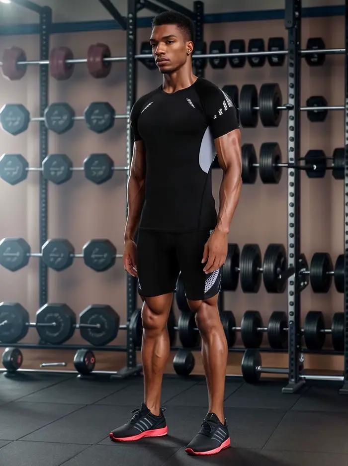 T-shirt de sport à séchage rapide pour hommes, haut de couche de base athlétique à haute élasticité,