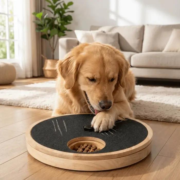 Planche à gratter rotative pour chien avec boîte à friandises et plateau de consommation lente bois durable pour chiots et chiens adultes occaions spéciales