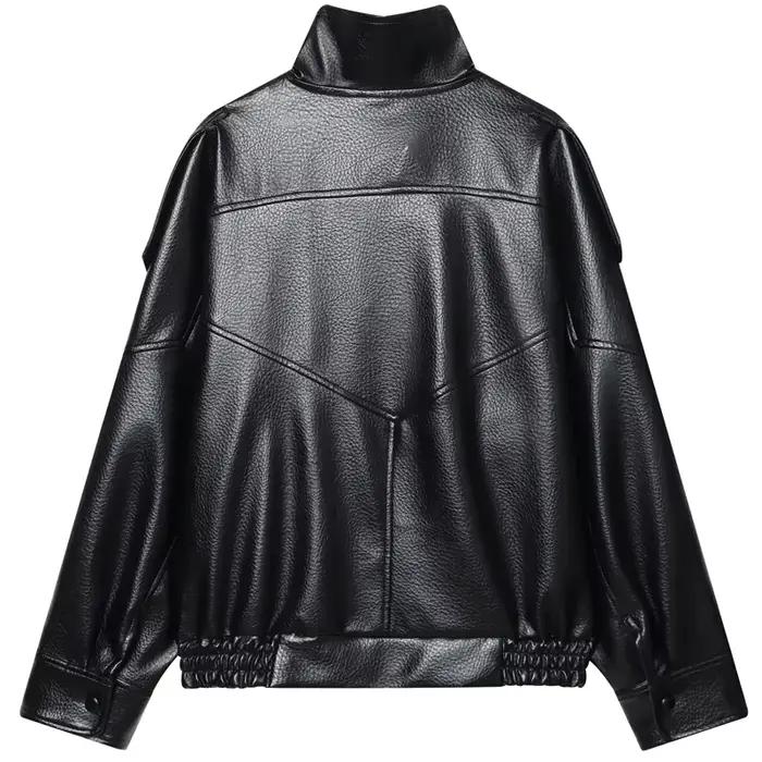 HXAO Faux cuir noir vestes pour femme nouveauté recadrée surdimensionné Bomber veste fermeture éclai