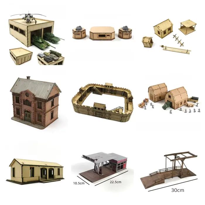 Bâtiments en bois à assembler 1/72 modèle de scène Seconde Guerre mondiale salle de commandement barricades ponts entrepôt gare jouets faits à la main pour collectionneurs