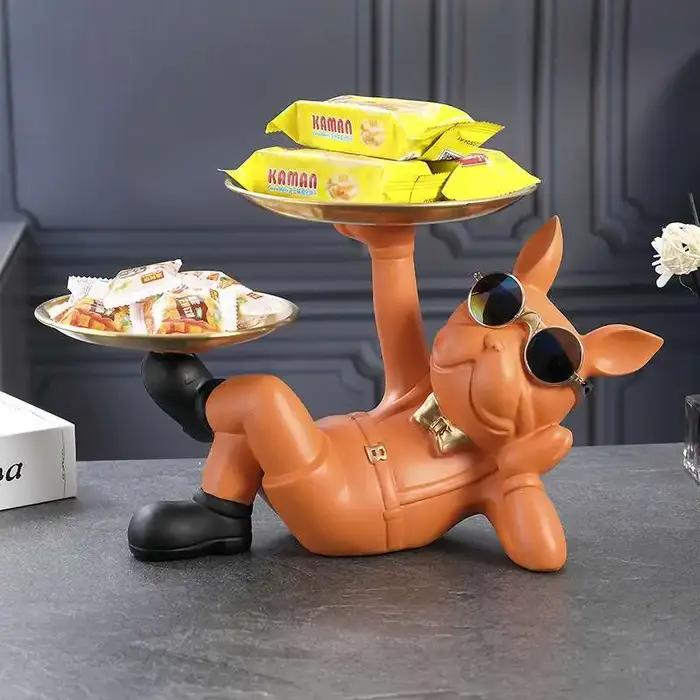 Figurines d'animaux bouledogues nordiques plateau de sculpture de chien cool en résine clé de collation de bonbons statue de rangement de bijoux de fruits décoration de maison occasions spéciales à offrir