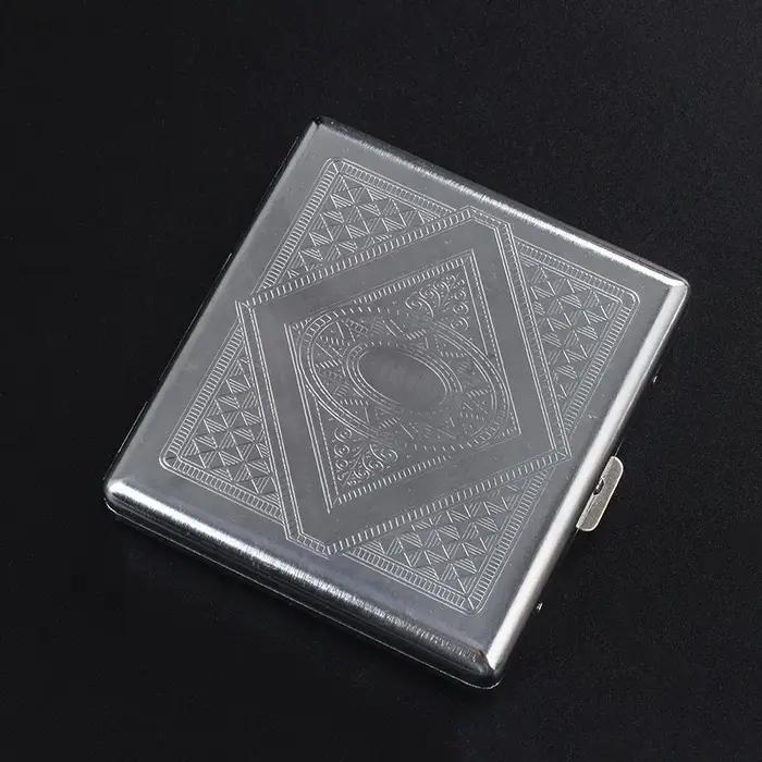 Boîte à cigarettes Portable en relief en acier inoxydable, 20 paquets, étui à cigarettes épais pour
