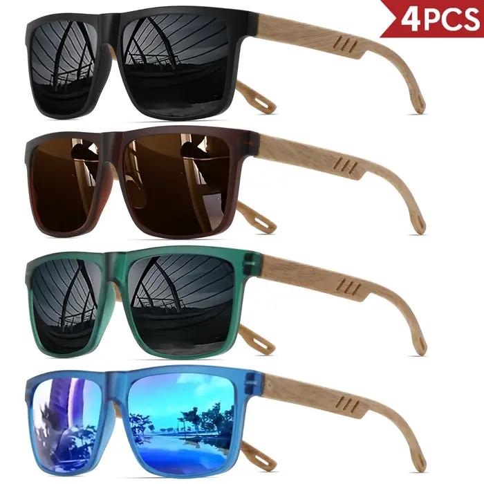 Lunettes de soleil à charnière à ressort en grain de bois