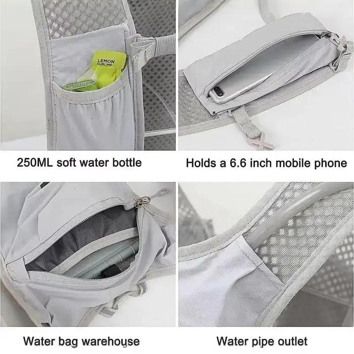 Gilet de course léger avec poche pour bouteille d'eau, réfléchissant, sac de poitrine d'hydratation avec support pour téléphone