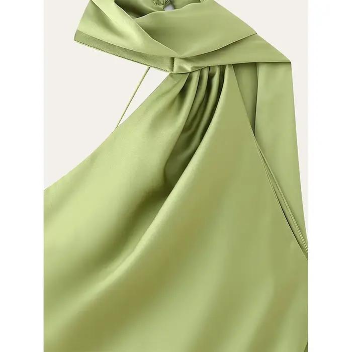 YENKYE High Street-Robe longue en satin vert pour femme, sexy, élégante, licou, femme, mode, dos nu,