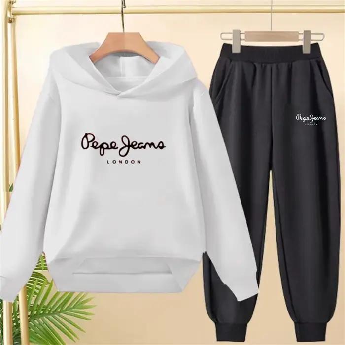 Garçon filles sweat à capuche pour enfants costume hauts + bas Toddle noir Sweatshirr blanc enfant 3