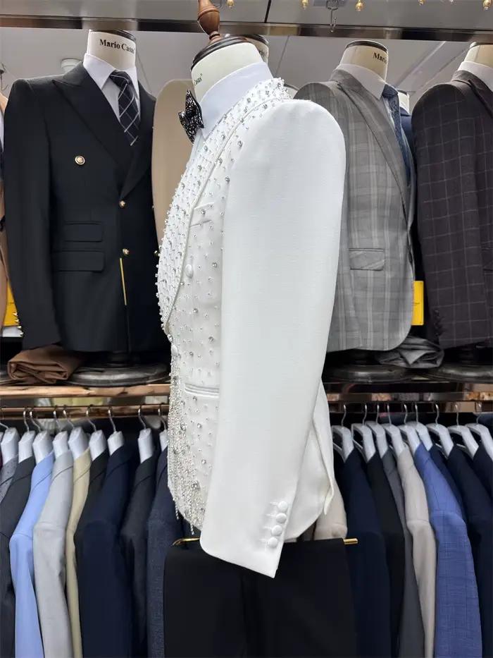 Chic beau danse hommes 2 pièces Date costume ensemble offre spéciale châle revers magnifique gland veste pantalon fête de mariage marié porter