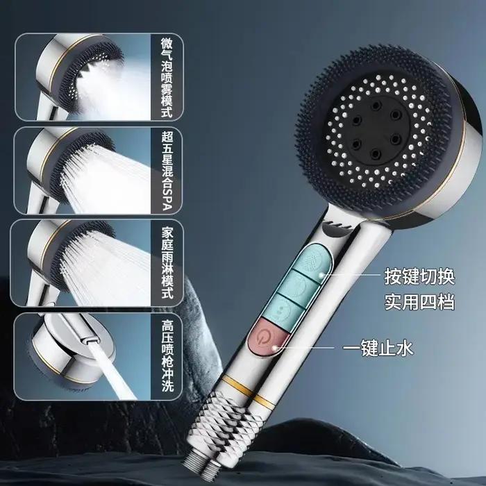Pomme de douche haute pression 4 modes - Economiseur d'eau avec arrêt instantané - Accessoire salle de bain