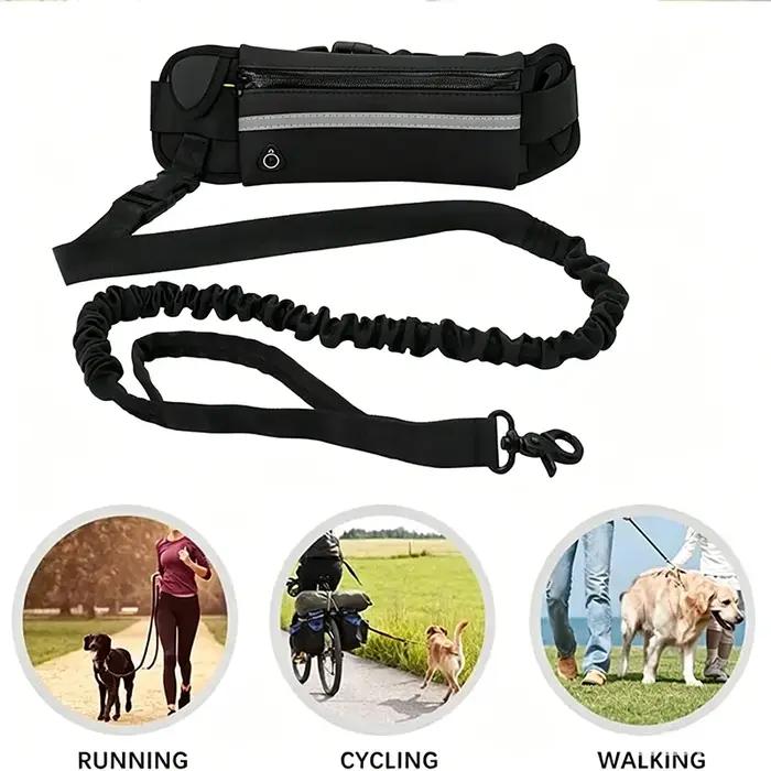 Laisse de course pour chien avec sac banane en nylon