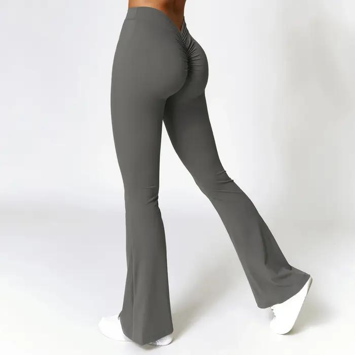 Pantalons de Yoga de hanche en forme de V Leggings évasés femmes taille haute pantalons à jambes lar