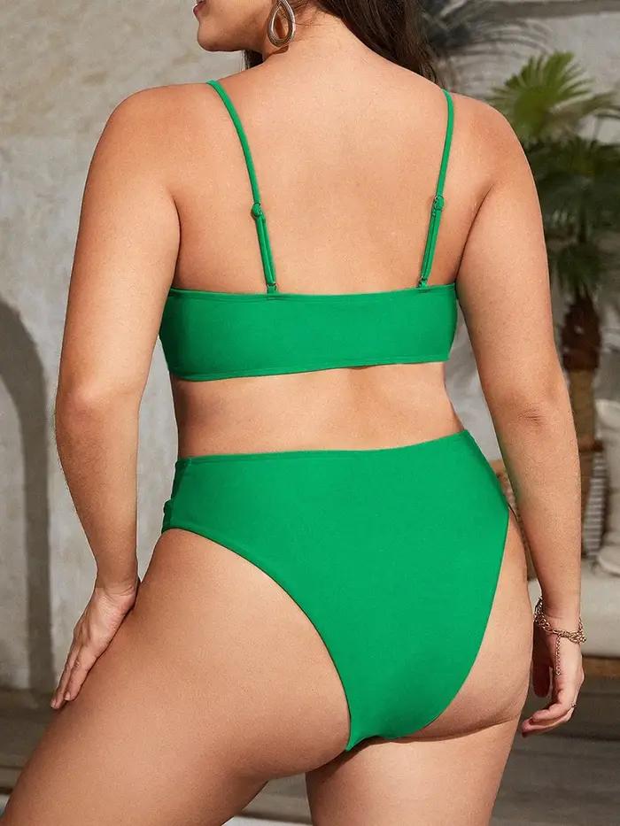 Maillot de bain grande taille 2026 pour femme, bikini taille haute, sexy, vert uni, pour la natation