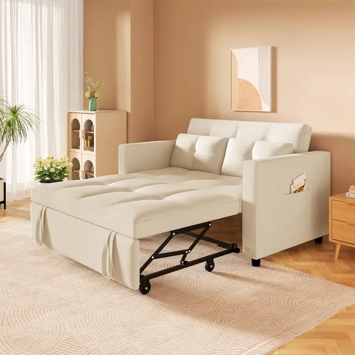 HORGgland-Canapé convertible 3 en 1, canapé-lit en velours de 57 pouces avec lit côtelé, causeuse av
