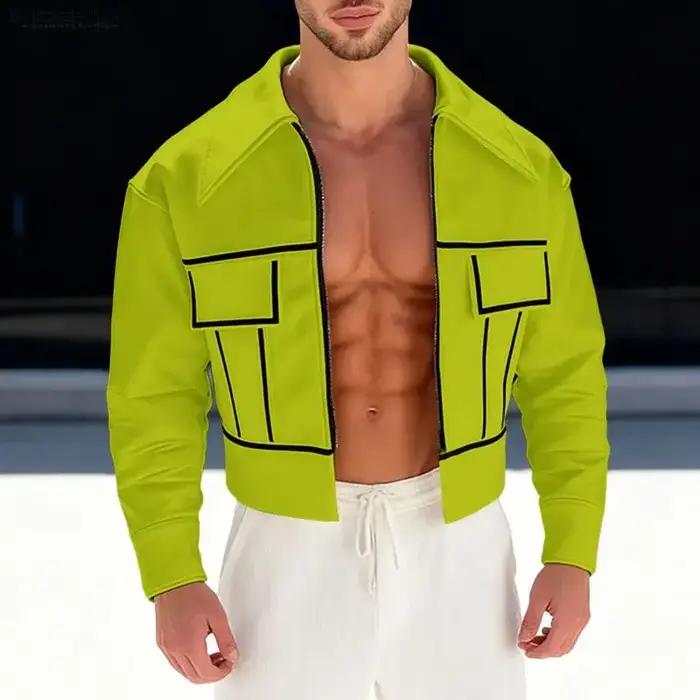 Vestes Homme INCERUN – Blousons Courts à Revers et Manches Longues avec Fermeture Éclair, Style Patc