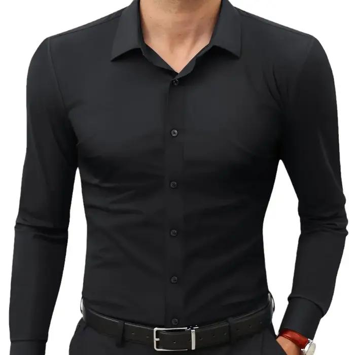 Chemise décontractée à manches longues pour hommes, élastique à quatre côtés, sans repassage, robe d