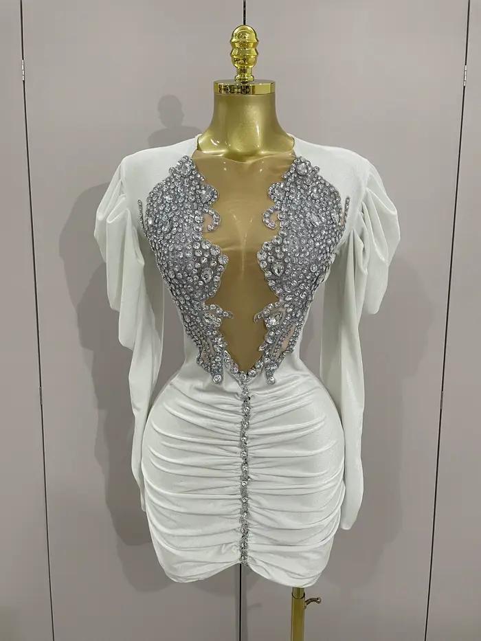 Robe courte de luxe en velours blanc pour femmes