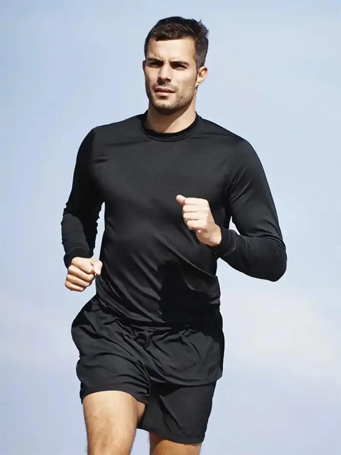 Chemise à col rond à manches longues pour homme, haut de fitness à séchage rapide, chemise de sport