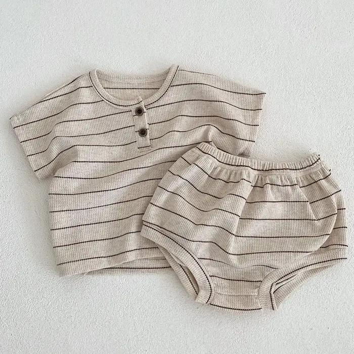 2024 été doublure bébé vêtements ensemble rayé t-shirt et Bloomer 2 pièces garçon