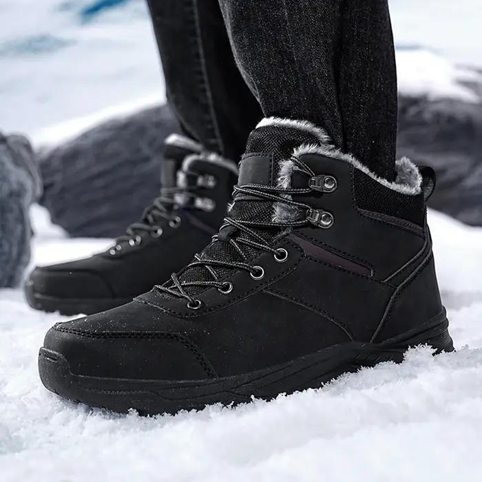 Bottes de neige pour hommes en peluche courte, bout rond, talons faibles, semelles en caoutchouc, bottes de randonnée hivernale pour homme
