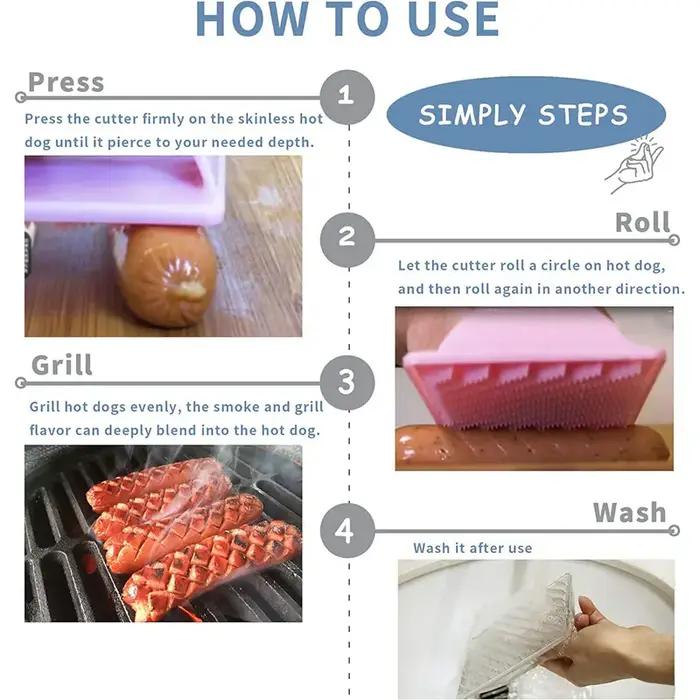 Trancheuse en plastique rose pour hot-dogs, outil de tranchage robuste et facile à utiliser pour barbecues et camping