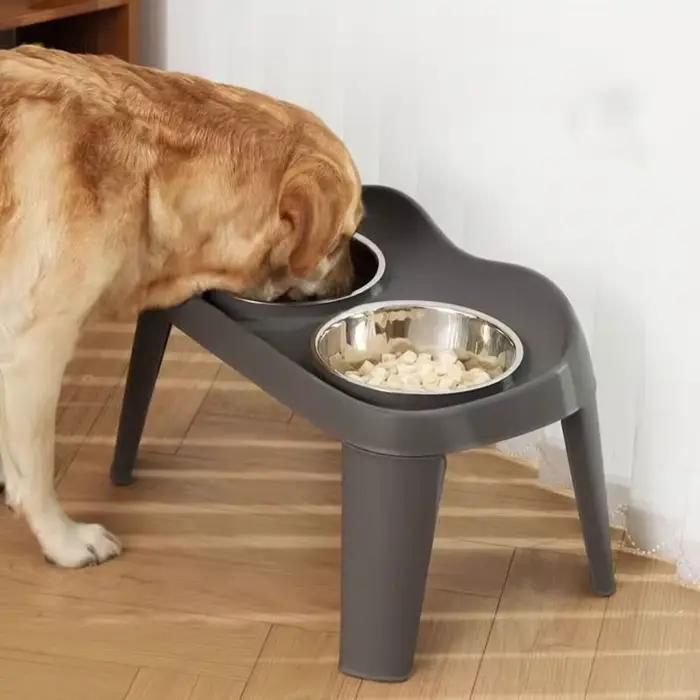 Bol pour chien en acier inoxydable, double bol, bac à nourriture détachable pour chien, grande capacité, abreuvoir pliable pour animaux de compagnie, chaton, chiot