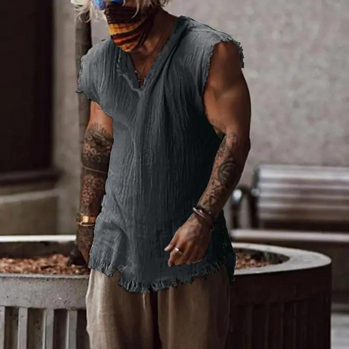 T-shirt vintage à glands pour hommes, haut à col en V en fibre, chemisier précieux At, gilet de mode masculine, t-shirt d'été le plus récent, glaStreetwear