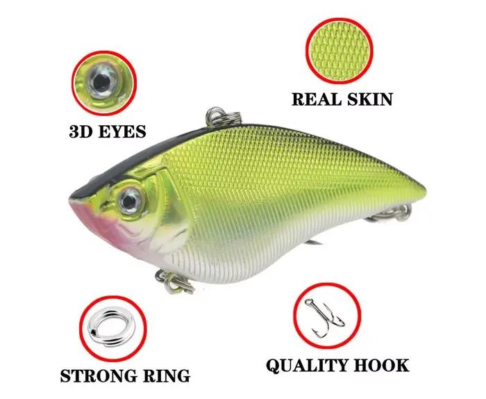 Leurre de pêche Vib 7cm lumineux pour bar et brochet, pêche en mer, plage, lac, rivière et réservoir, océanique, haute teneur en carbone, ABS, 12 couleurs