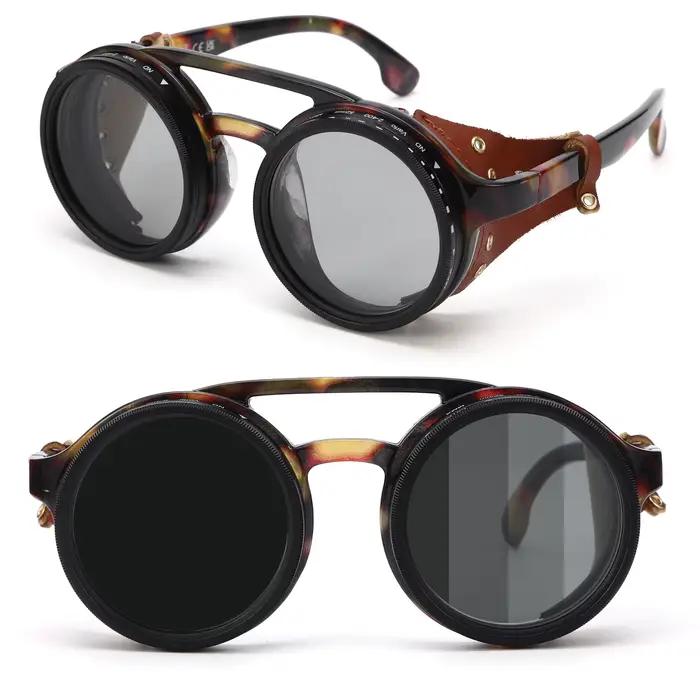 Lunettes de soleil à gradation réglable ND9 faites à la main rétro Punk rondes pour hommes pêche en