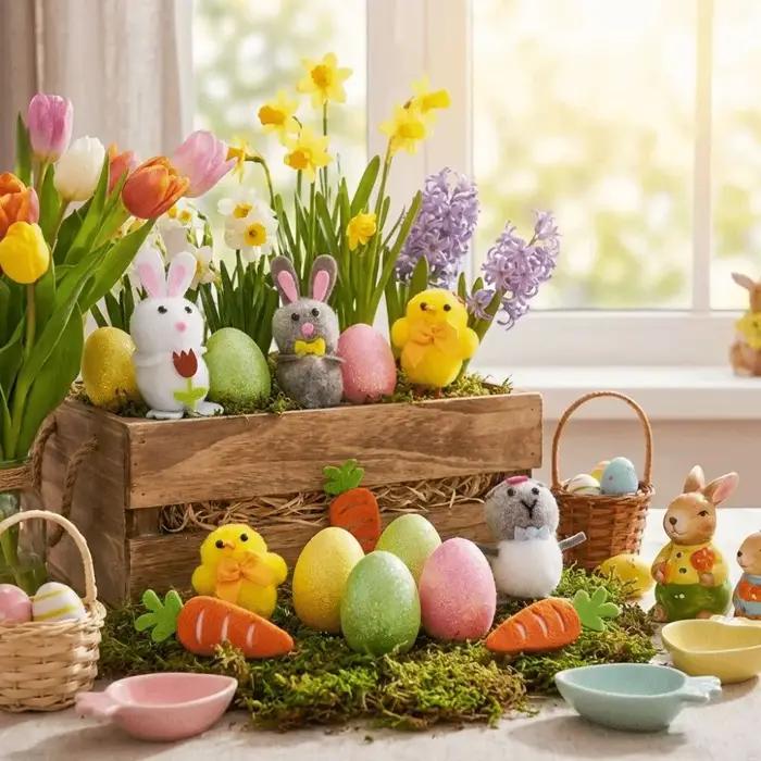 Ornement de Pâques DIY : Figurine réaliste de lapin, poussin ou œuf de Pâques, fait main, mignon, pour fête festive