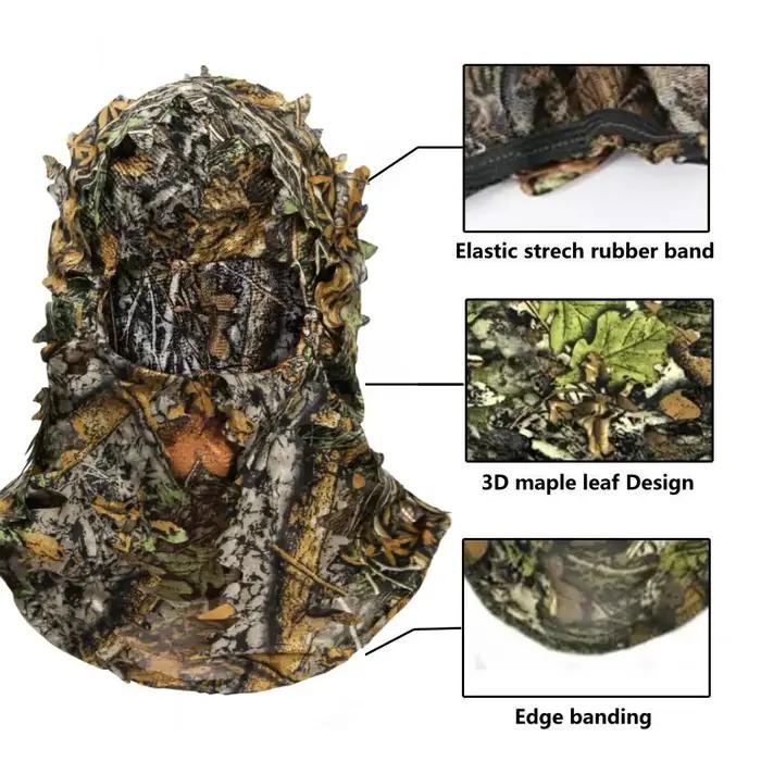Masque facial 3D feuillu Ghillie pour chasse à la dinde - Camouflage intégral tête et visage