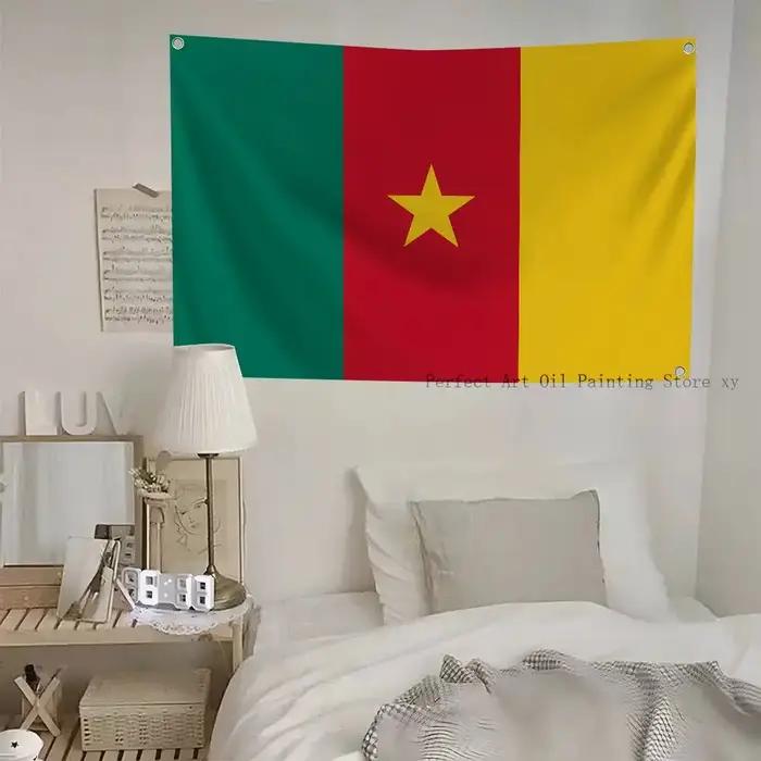 Drapeau du Cameroun bannières drapeau imprimé en polyester avec mât en fibre de verre pour décor extérieur intérieur occasions spéciales patriotisme