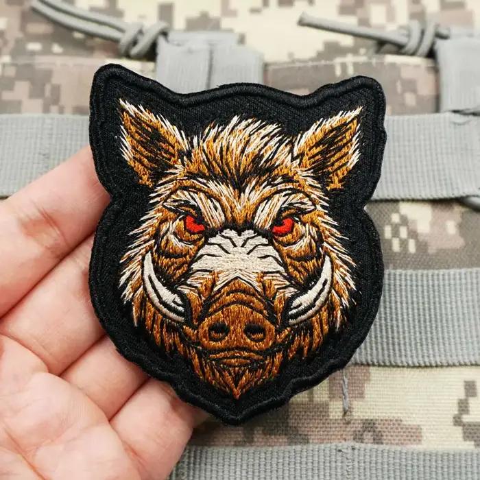 Patch brodé tactique d'extérieur motif sanglier pour vêtements